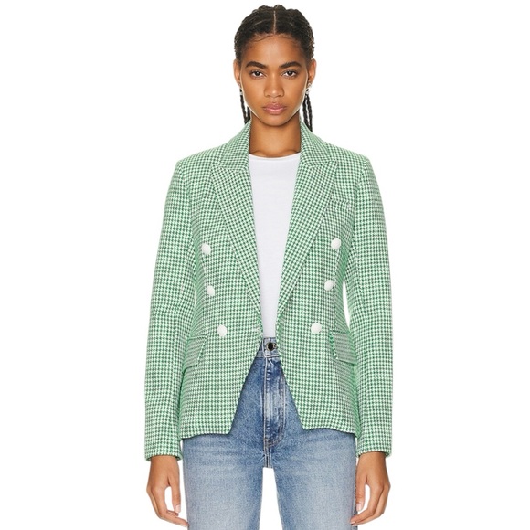 NWT L'AGENCE Kenzie Double-Breasted Blazer Checked Green Grass Size 2 - Picture 14 of 16